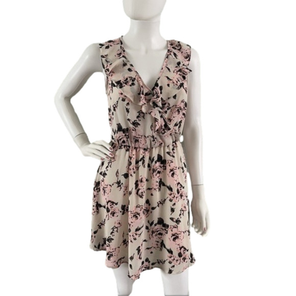 Like New Retail $159 Lush Dress Pink & Cream Floral With Ruffles Lightweight - Picture 1 of 7